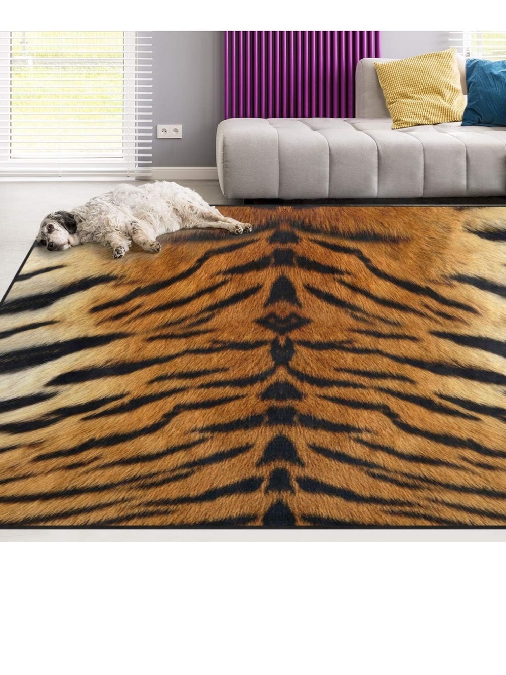 Naanle Animal Print Area Rug 4'x5', Tiger Print Polyester Area Rug